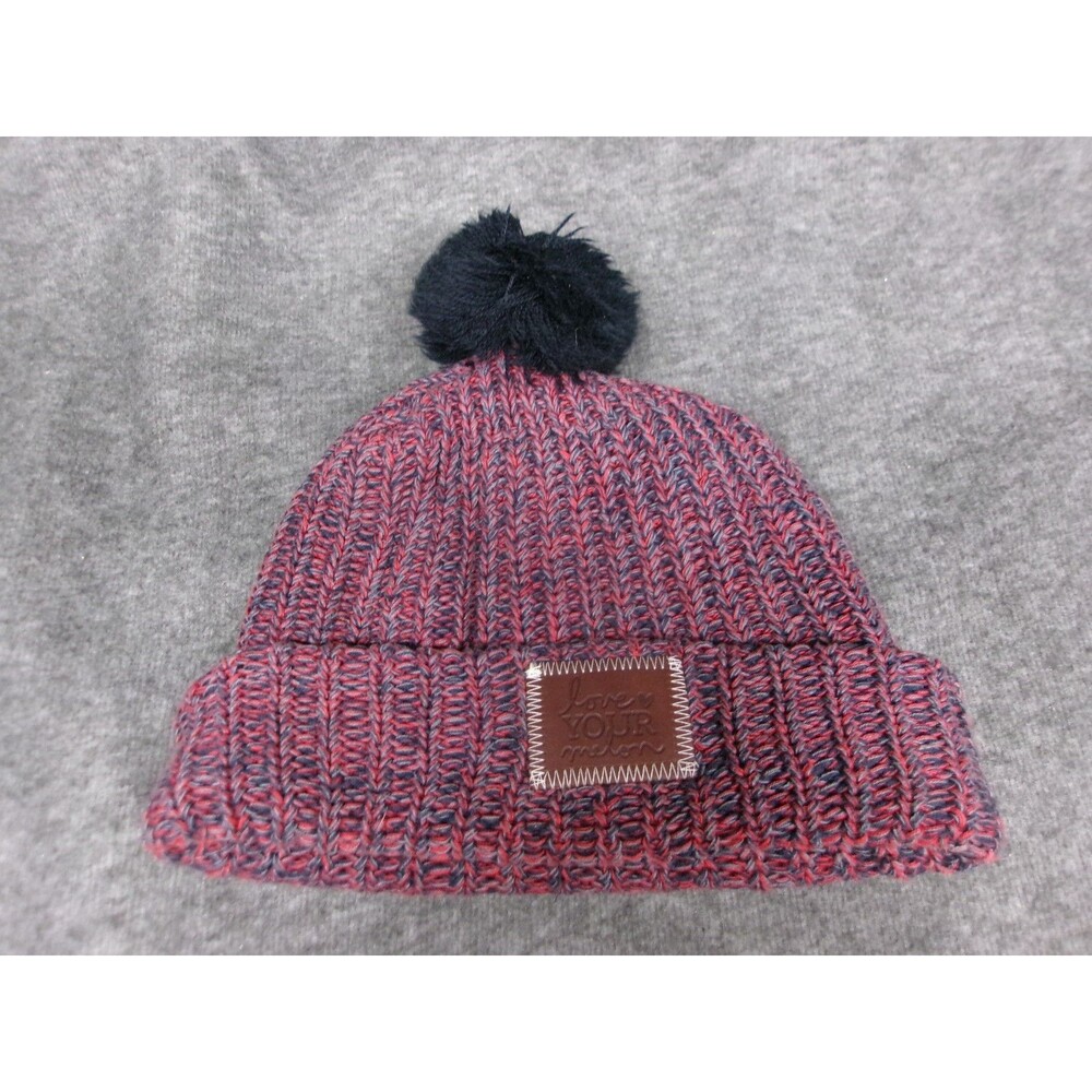 Love Your Melon Hat Cap Beanie Red Pom Pom Embroidered Logo USA Made Cotton